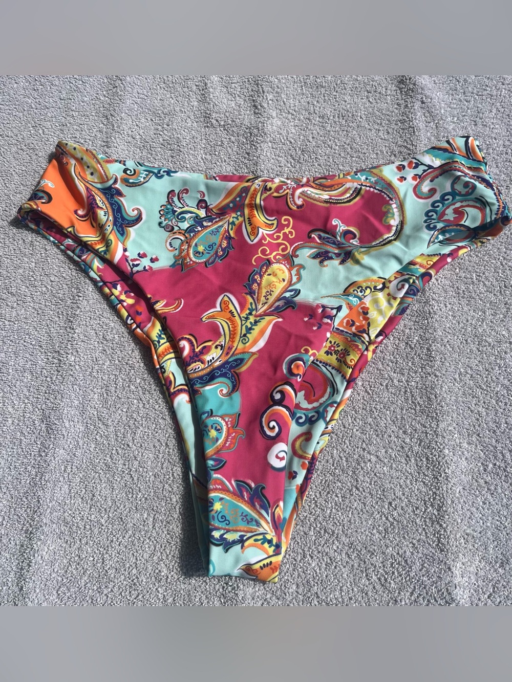 SHEIN Multicolor Paisley High-Cut Bikini Bottom - Teal, Magenta, Orange